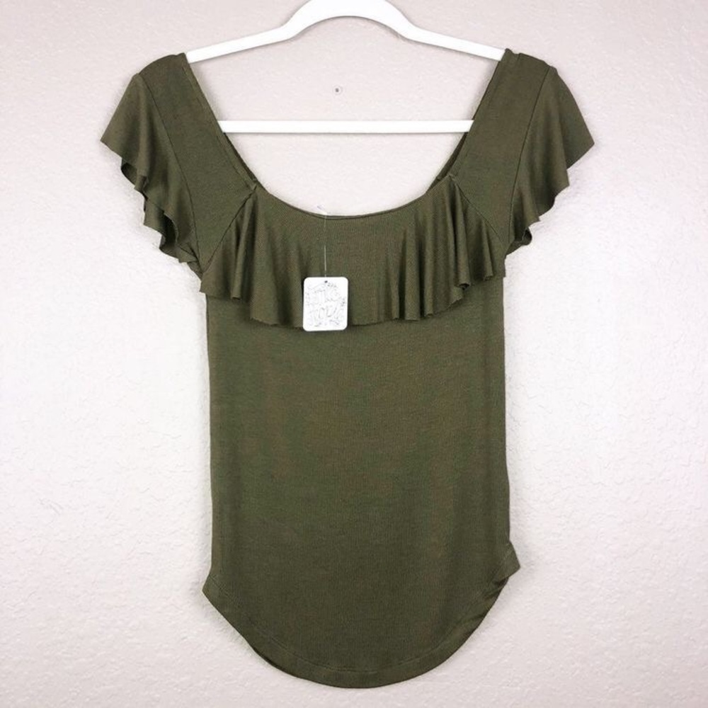 free people off the shoulder olive green blouse